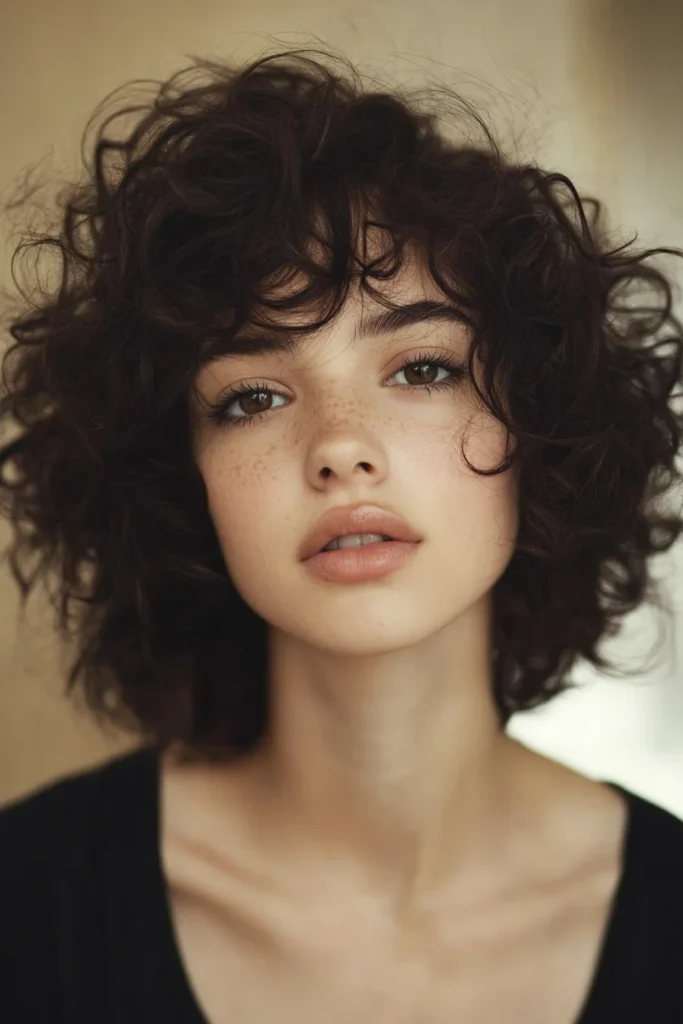 Curly Bob with Side-Swept Bangs