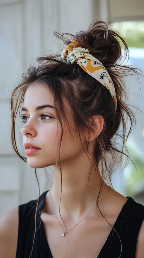 Messy Top Bun with Bandana