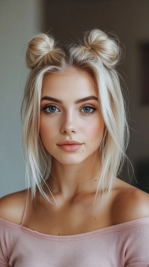 Space Buns with Shoulder-Length Hair