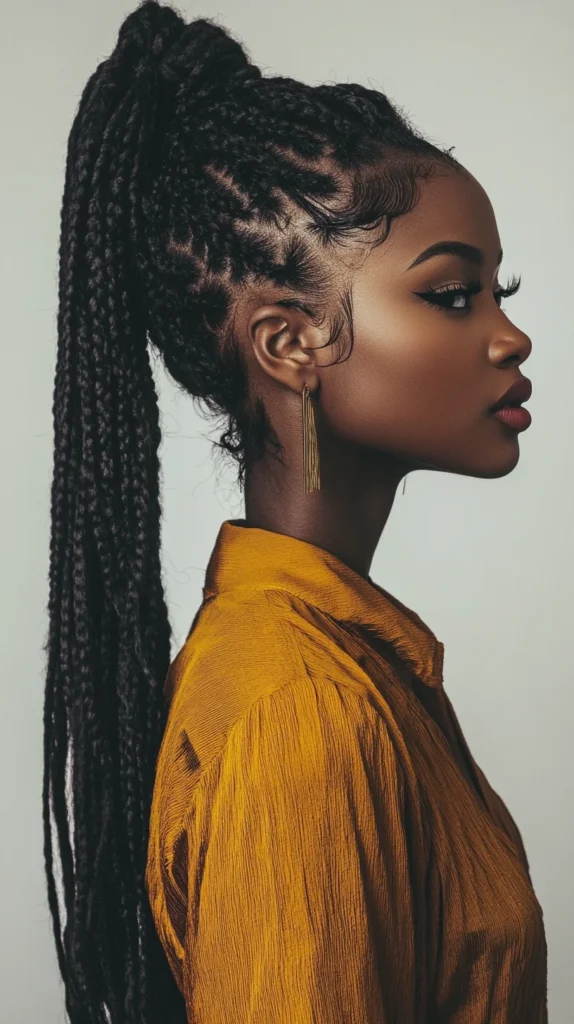 jumbo Box Braids in a High Ponytail
