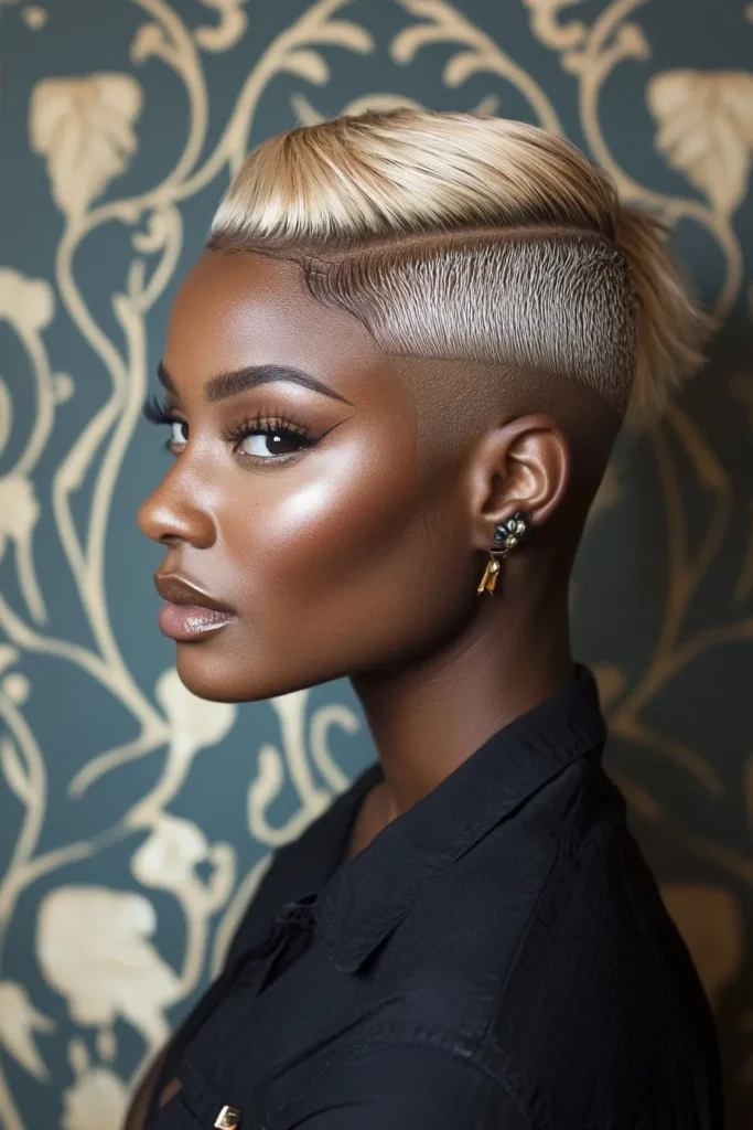 Blonde Cropped Cut with a Shaved Line