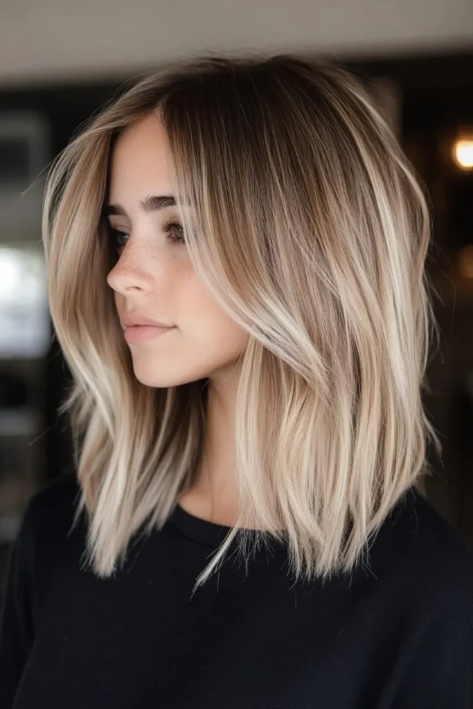 Choppy Inverted Lob with Balayage Highlights