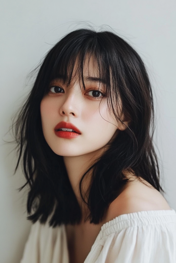 Collarbone-Length Lob with A-Shape Bangs