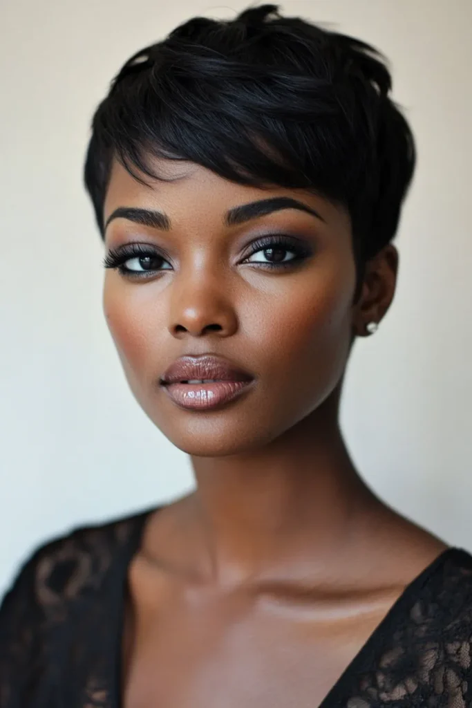 Delicate Short Black Pixie Cut