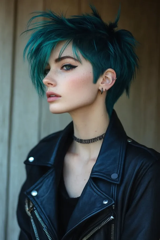 Edgy Teal Wolf Cut