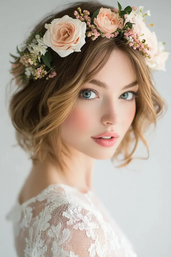 Floral Crown with Loose Waves