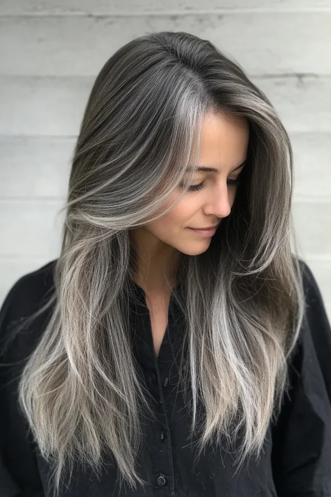 Gray with Face-Framing Highlights