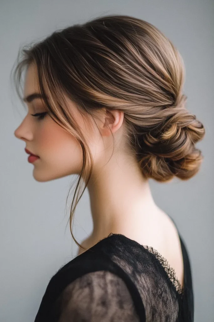 Low Bun with Side Tendrils
