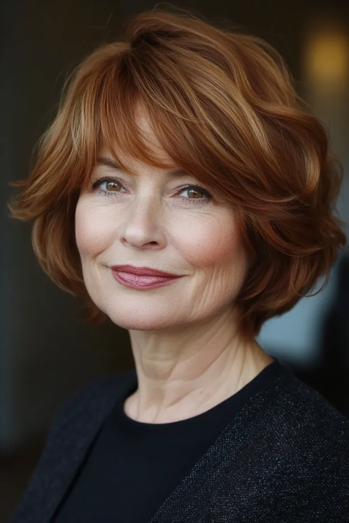 Medium Chestnut Bob with Windswept Fringe