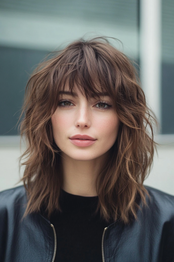 Messy Lob with Textured Bangs