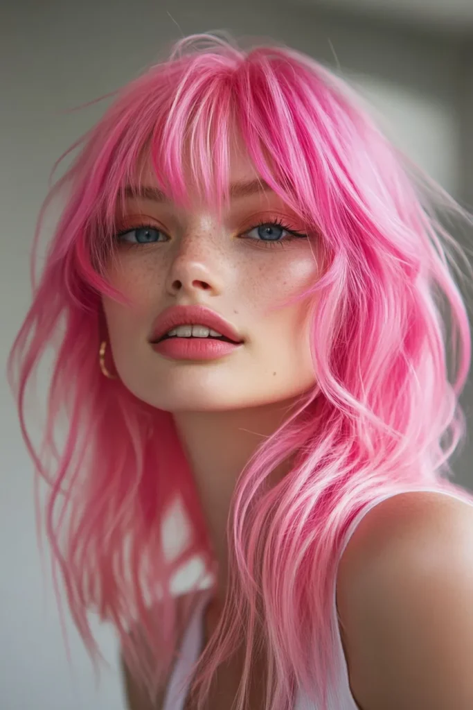 Neon Pink Curtain Bangs