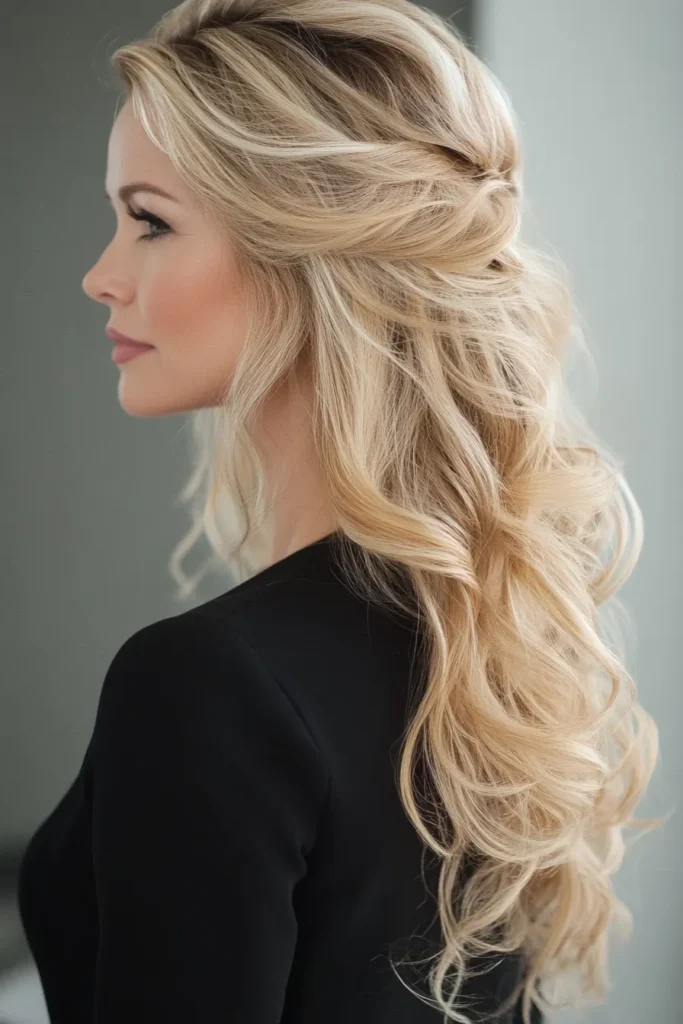 Pinned Back with Loose Waves