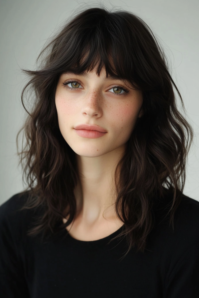 Shoulder-Length Layers and Wispy Bangs