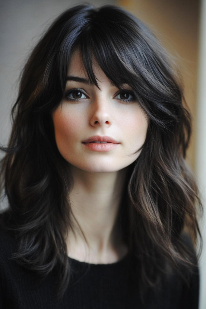 Shoulder-Length Shag with Long Bangs