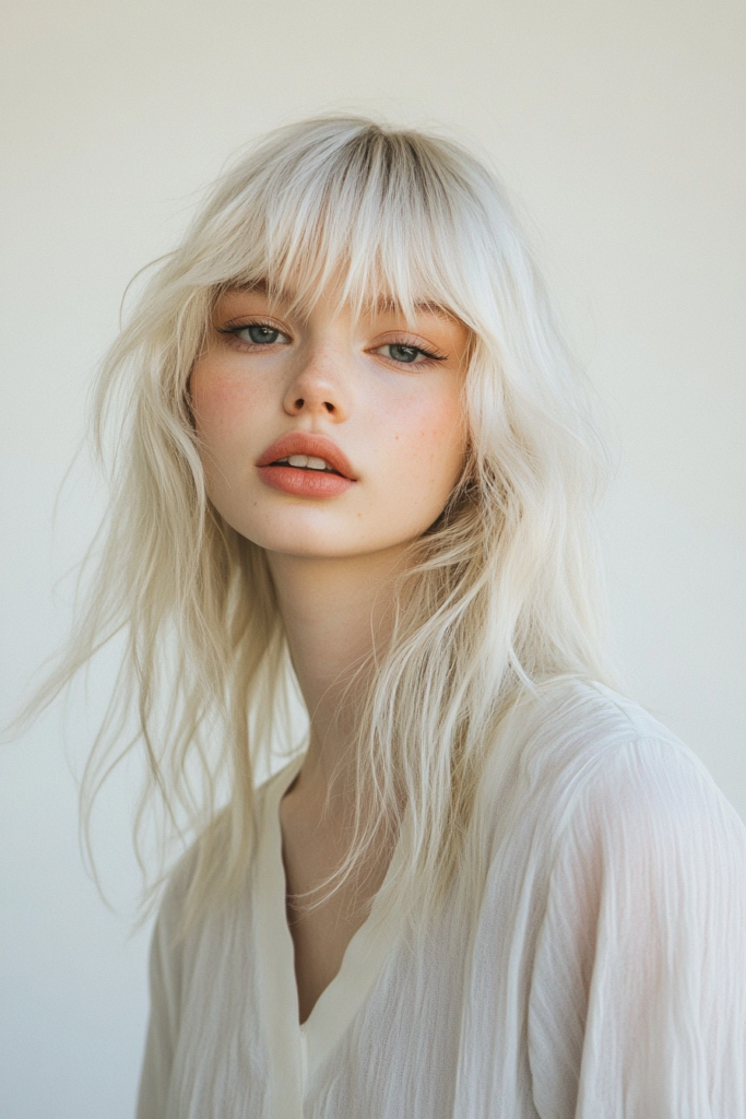 Silver Blonde Mullet with a Full Fringe
