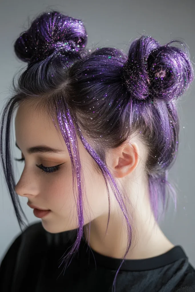 Space Buns with Glitter