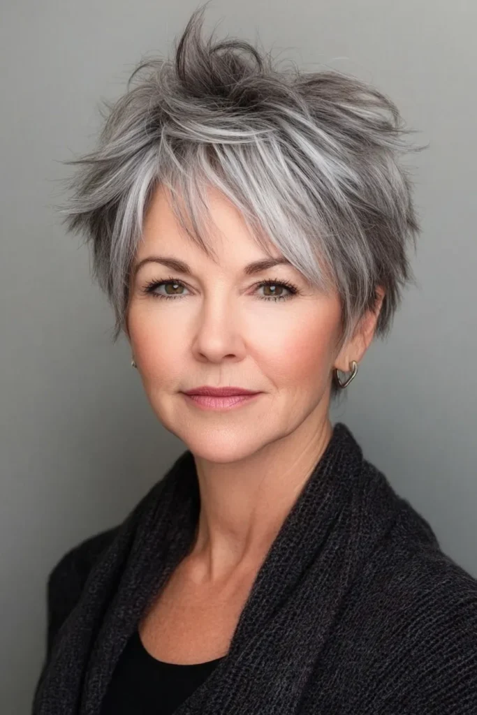 Textured Gray Pixie with Sideburns