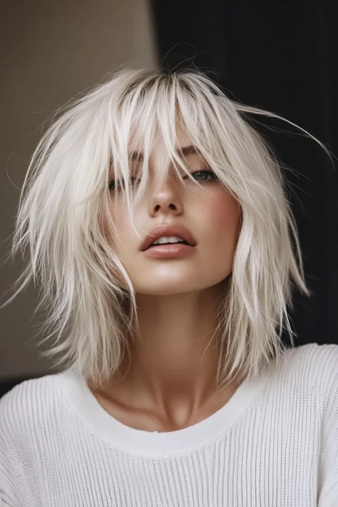 White Blonde Shaggy Bob