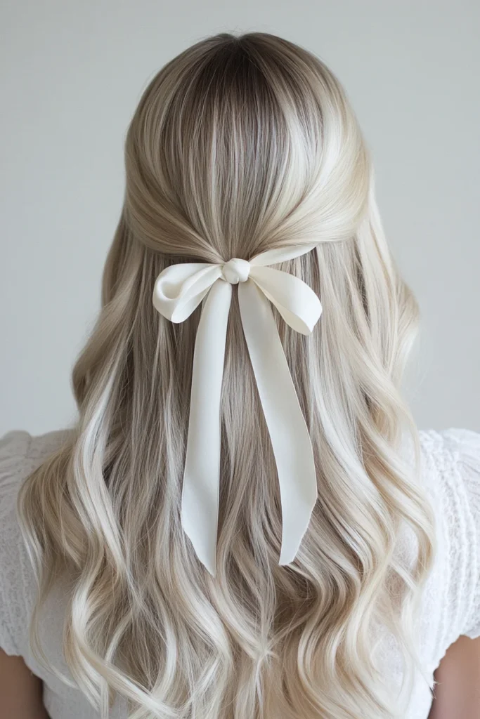 Ash Blonde with White Ribbons