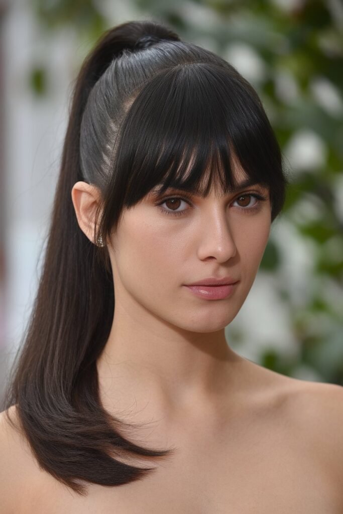 Sleek Ponytail with Bangs