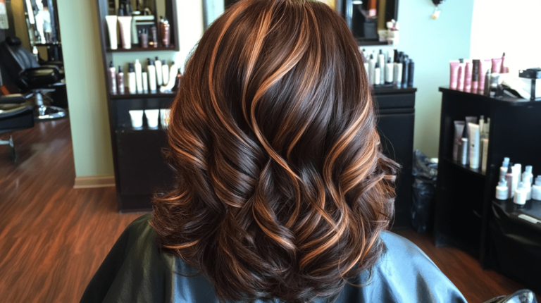 dark brown hair with caramel highlights