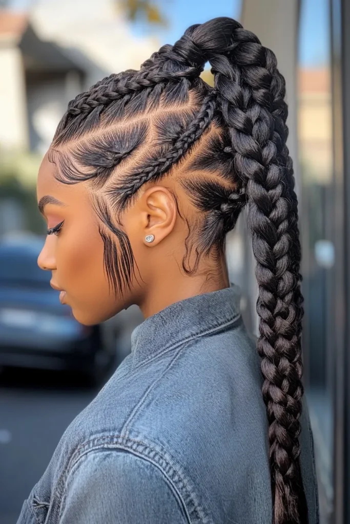 Stitch Braids with a Ponytail