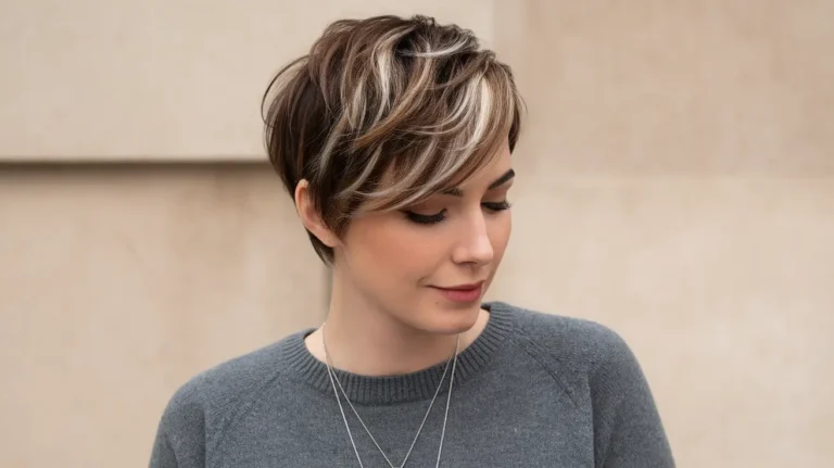 Short Brunette Hair with Highlights